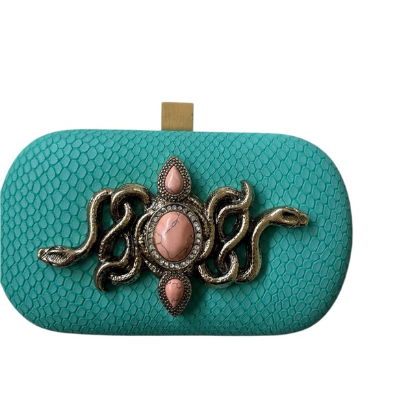 Samantha Wills Handbags - Samantha Wills Hand Crafted Turquoise Snakeskin Snake Motif Box Clutch